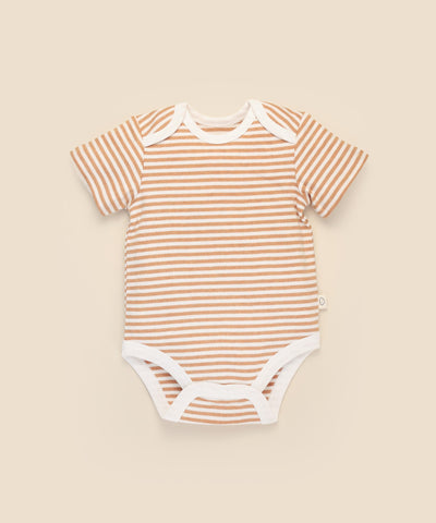 Comfy baby short sleeve bodysuit - Caramel stripes Lummi in Colour Babywear