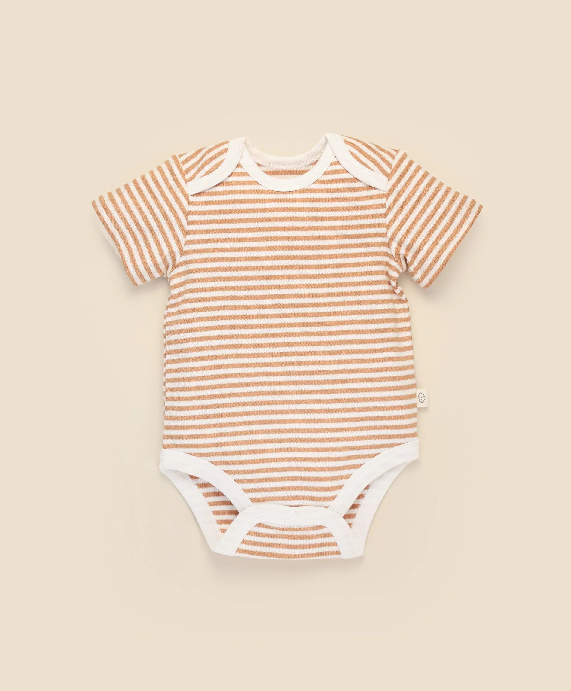Comfy baby short sleeve bodysuit - Caramel stripes Lummi in Colour Babywear