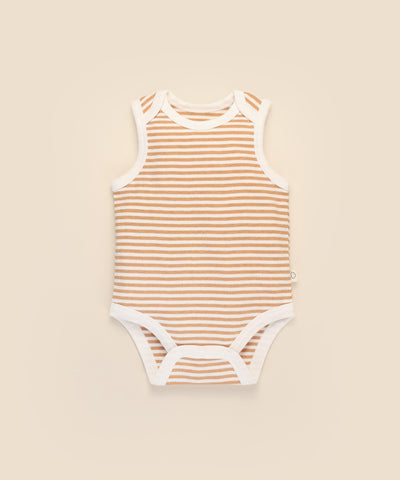 Comfy baby singlet bodysuit - Caramel stripes Lummi in Colour Babywear