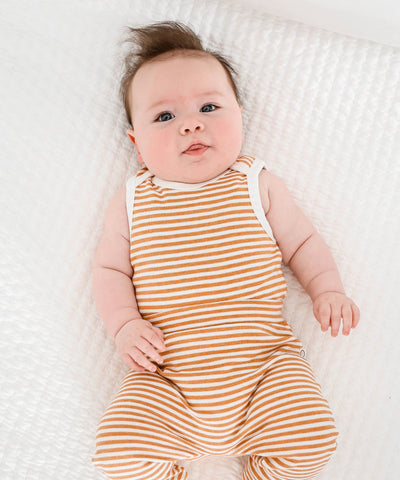 Comfy baby singlet bodysuit - Caramel stripes Lummi in Colour Babywear