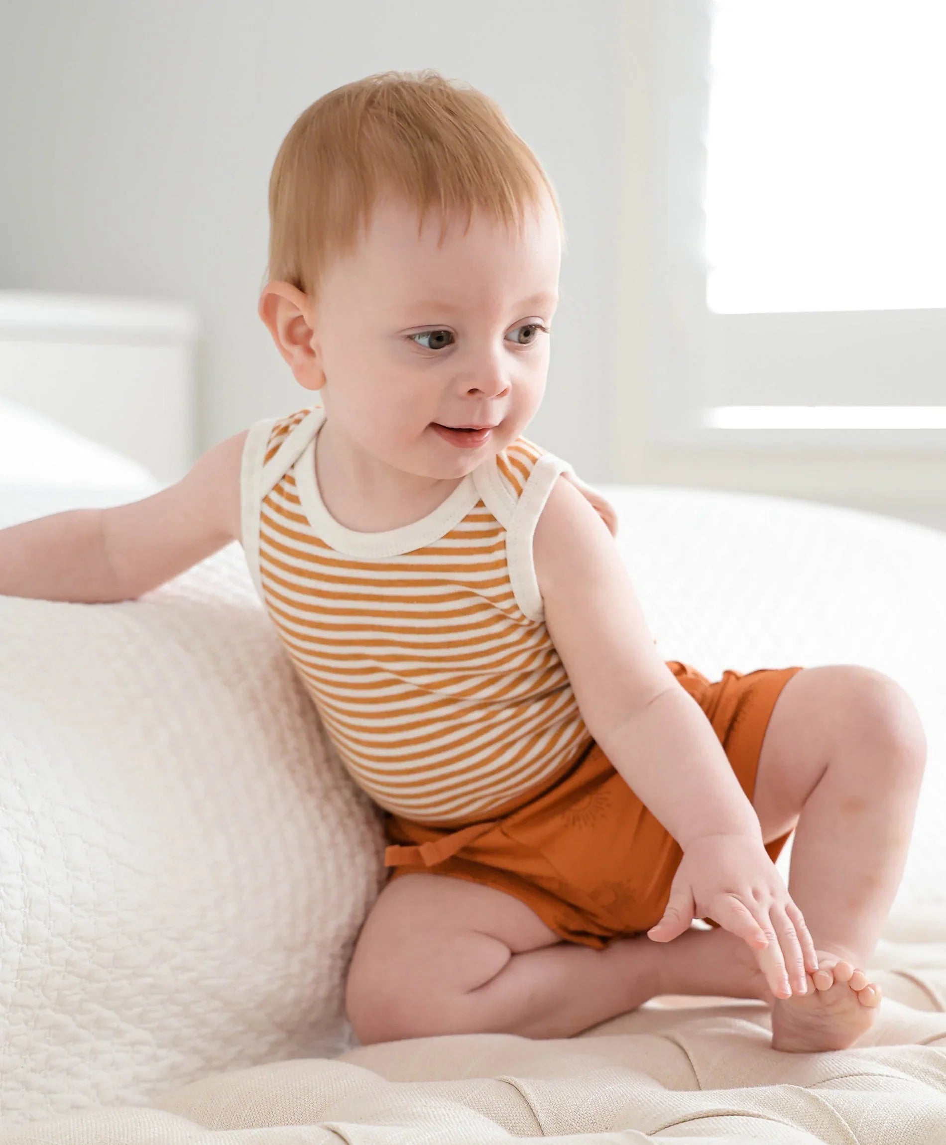 Comfy baby singlet bodysuit - Caramel stripes Lummi in Colour Babywear