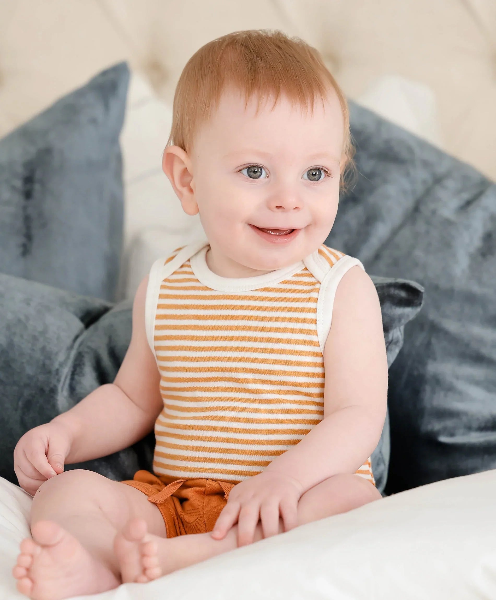 Comfy baby singlet bodysuit - Caramel stripes Lummi in Colour Babywear
