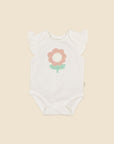 Flutter Sleeve Baby Bodysuit - Chenille flower