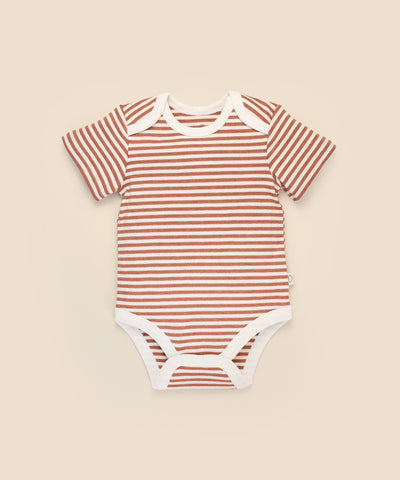 Comfy baby short sleeve bodysuit - Chestnut stripes Lummi in Colour Babywear