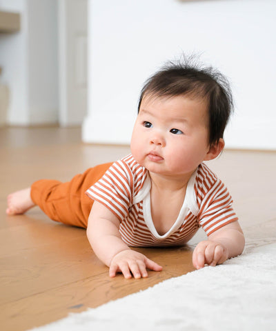Comfy baby short sleeve bodysuit - Chestnut stripes Lummi in Colour Babywear