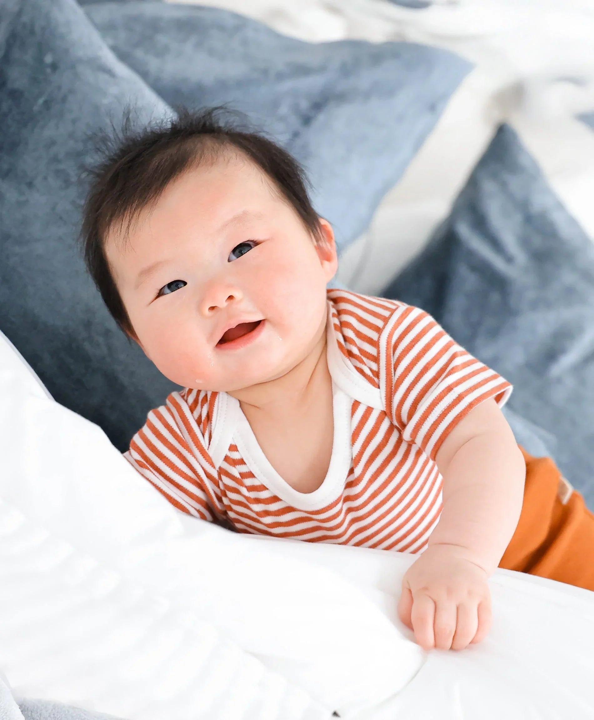 Comfy baby short sleeve bodysuit - Chestnut stripes Lummi in Colour Babywear