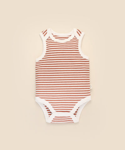 Comfy baby singlet bodysuit - Chestnut stripes Lummi in Colour Babywear
