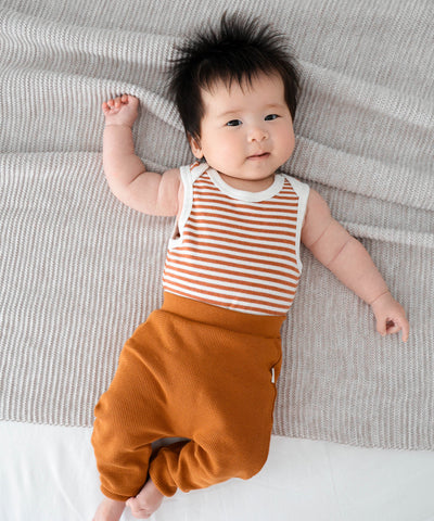 Comfy baby singlet bodysuit - Chestnut stripes Lummi in Colour Babywear