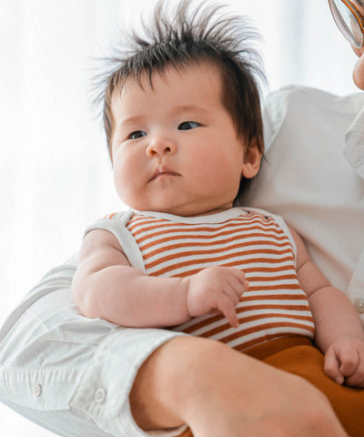 Comfy baby singlet bodysuit - Chestnut stripes Lummi in Colour Babywear