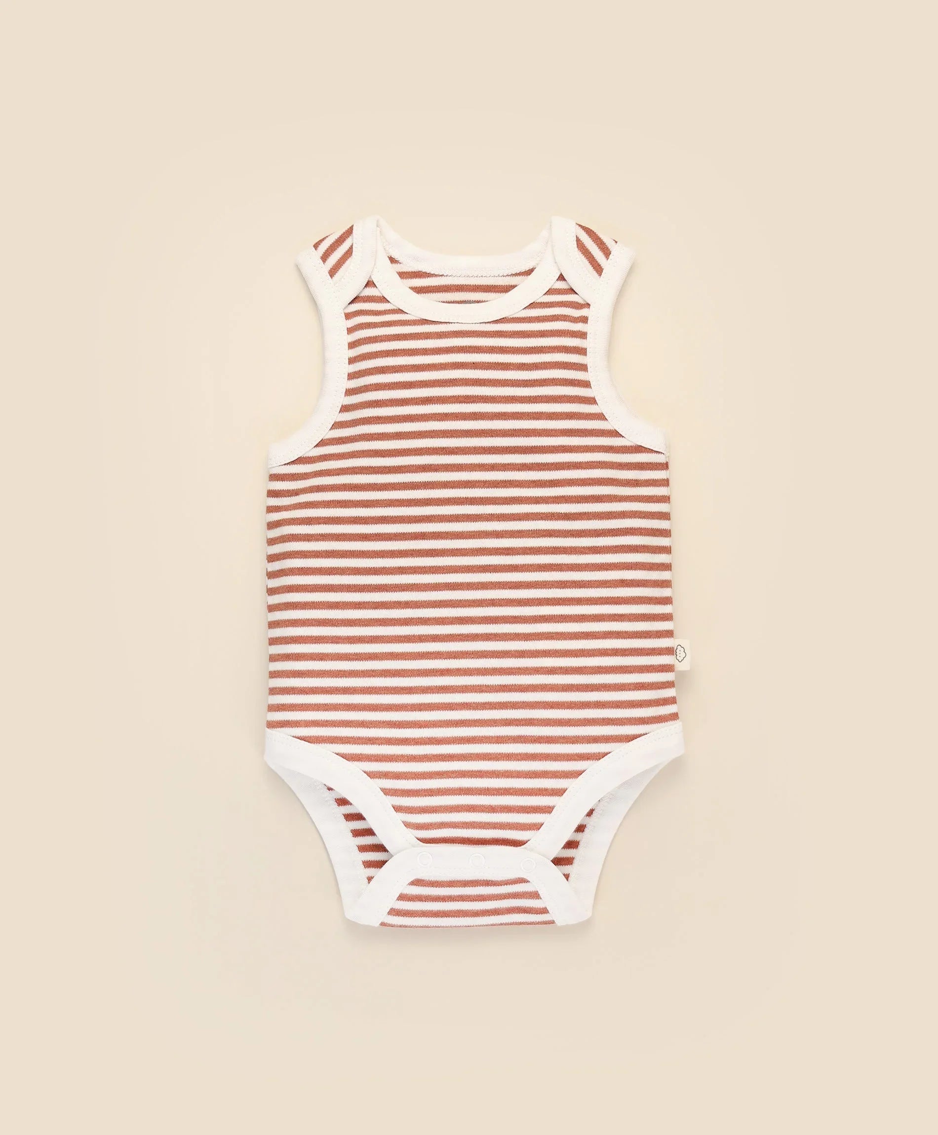 Comfy baby singlet bodysuit - Chestnut stripes Lummi in Colour Babywear
