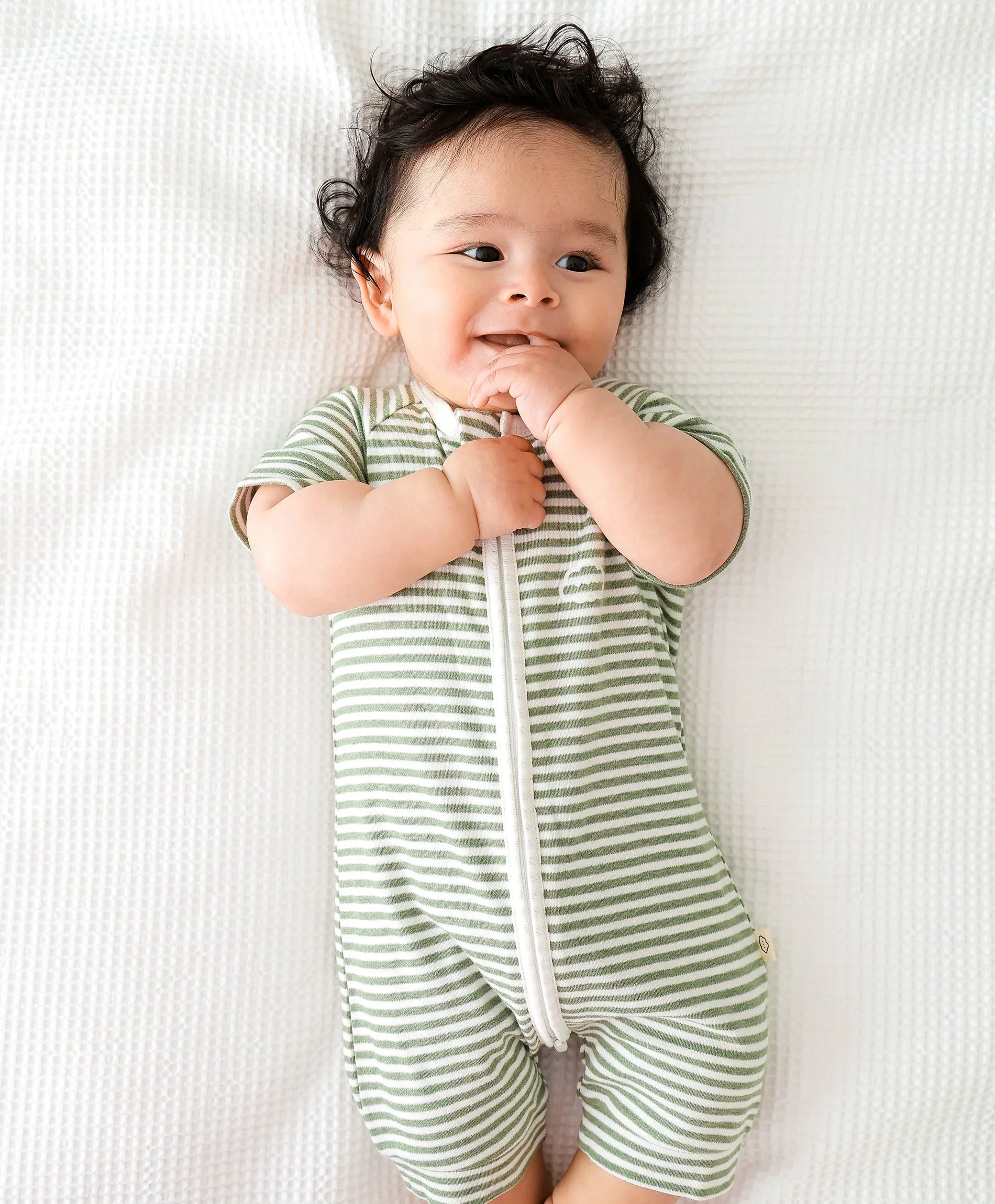 Comfy baby zip romper - Forest stripes Lummi in Colour Babywear