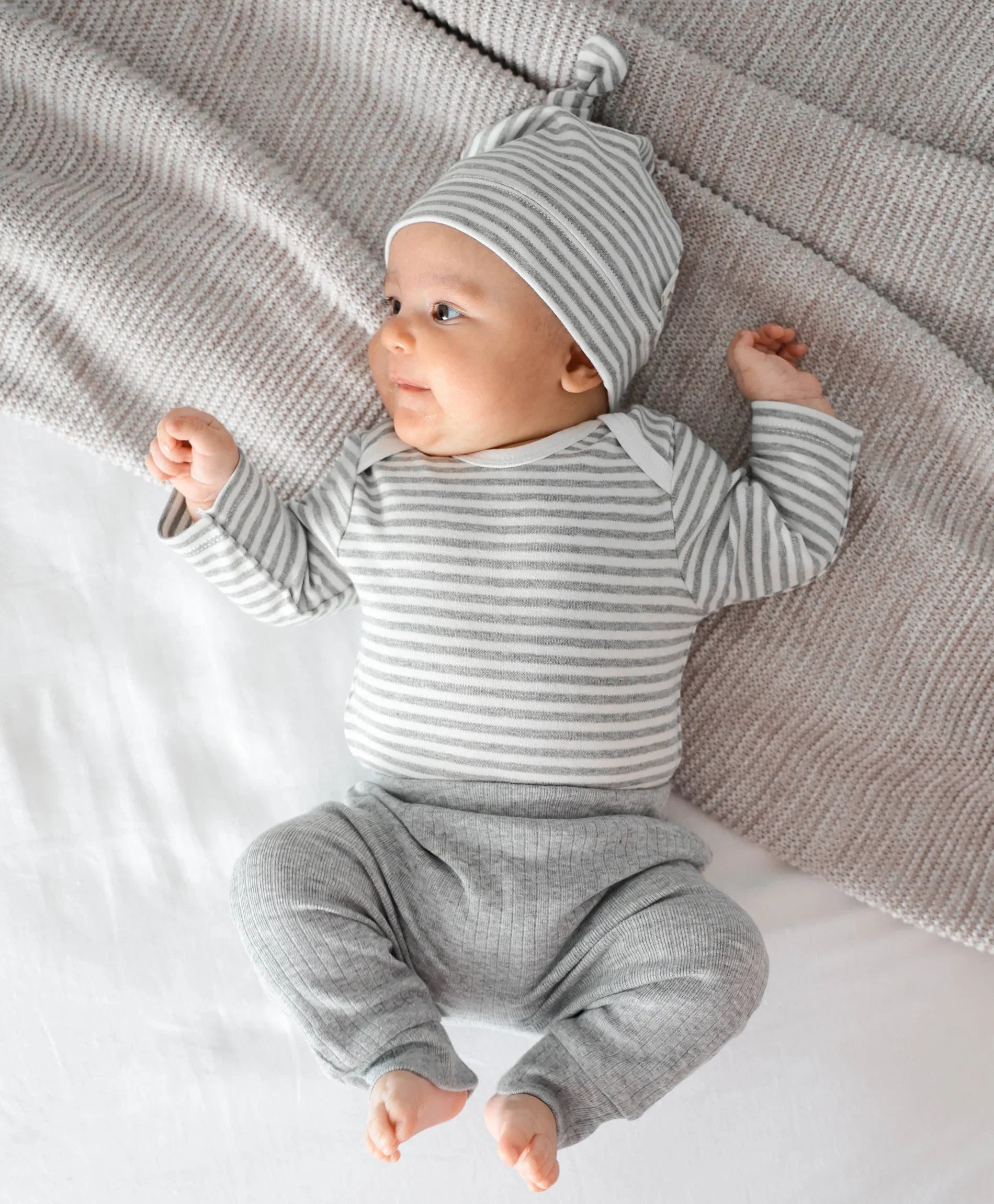 Comfy baby long sleeve bodysuit - Grey stripes Lummi in Colour Babywear