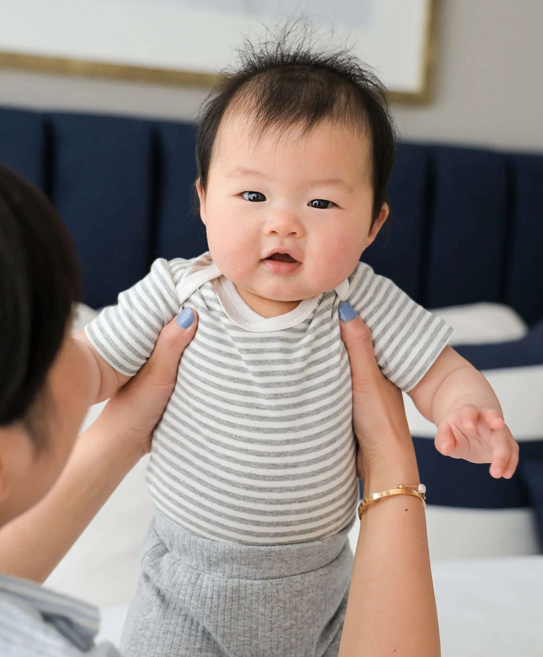 Comfy baby short sleeve bodysuit - Grey stripes Lummi in Colour Babywear