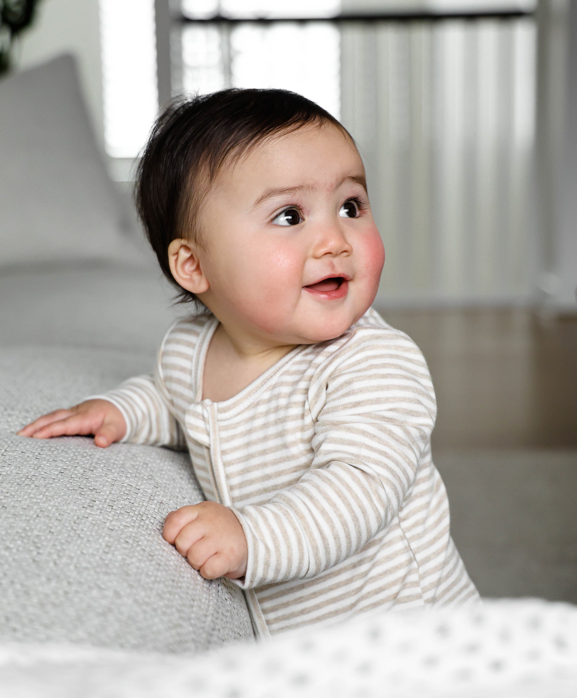 Comfy Baby Zip Growsuit - Heather Beige stripes