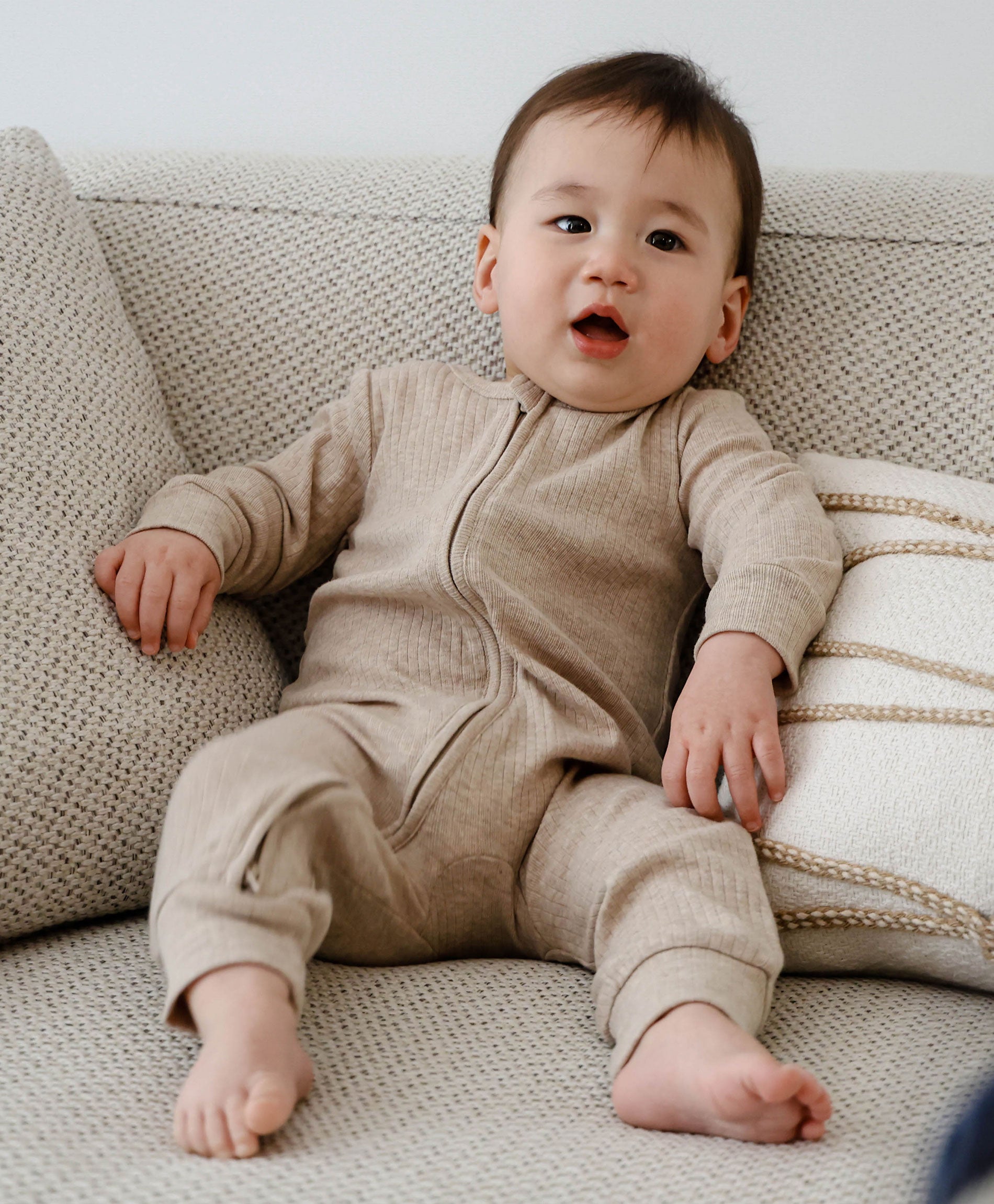 Comfy Baby Zip Growsuit - Heather Beige