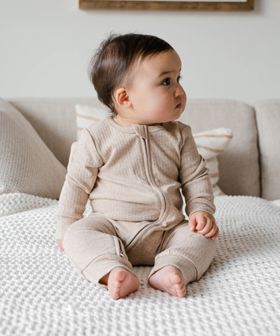 Comfy Baby Zip Growsuit - Heather Beige Lūmmi in Colour™ Babywear