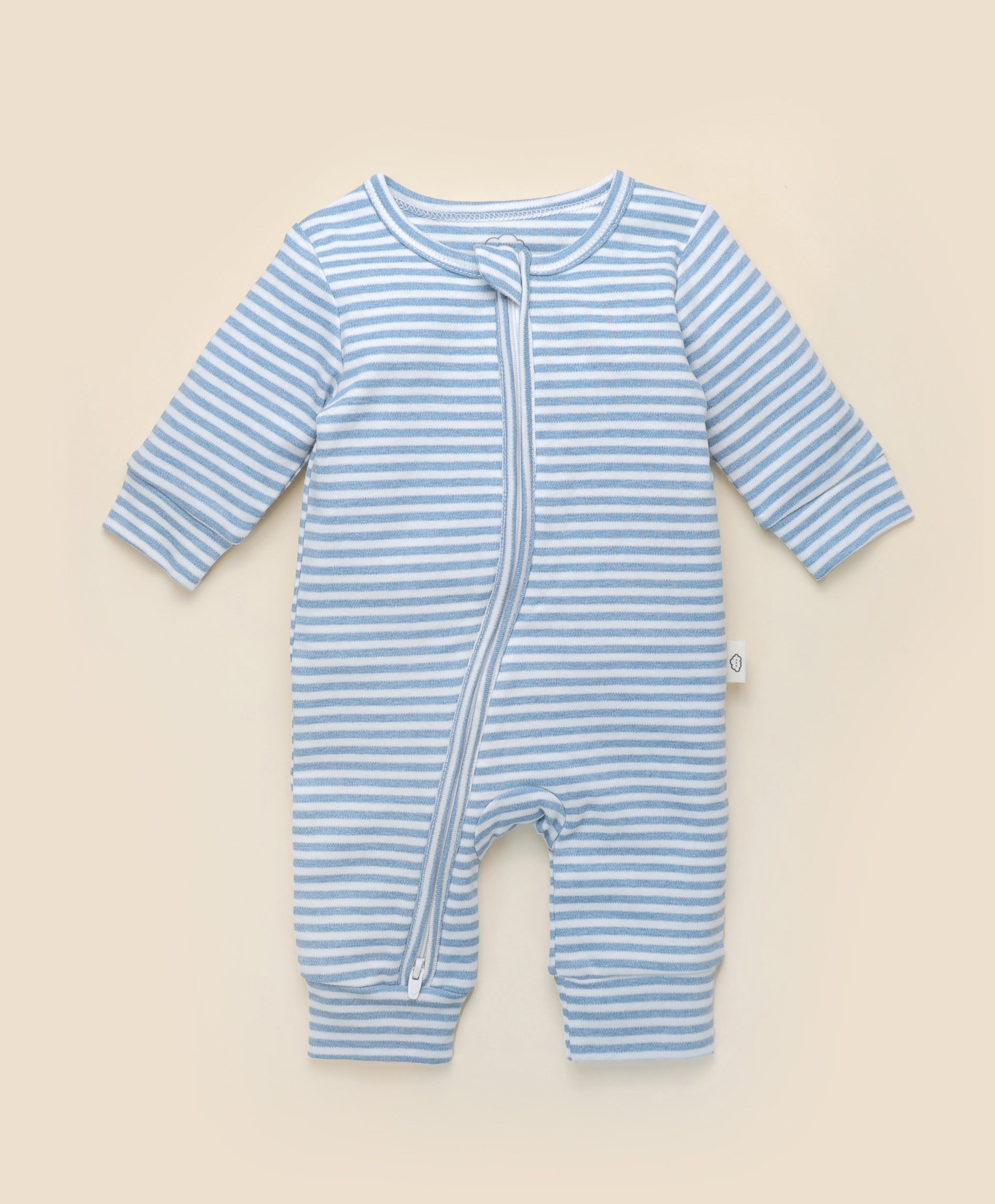 Comfy Zip Growsuit - Heather Blue stripes