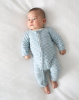 Comfy Baby Zip Growsuit - Heather Blue stripes