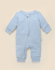 Comfy Baby Zip Growsuit - Heather Blue stripes