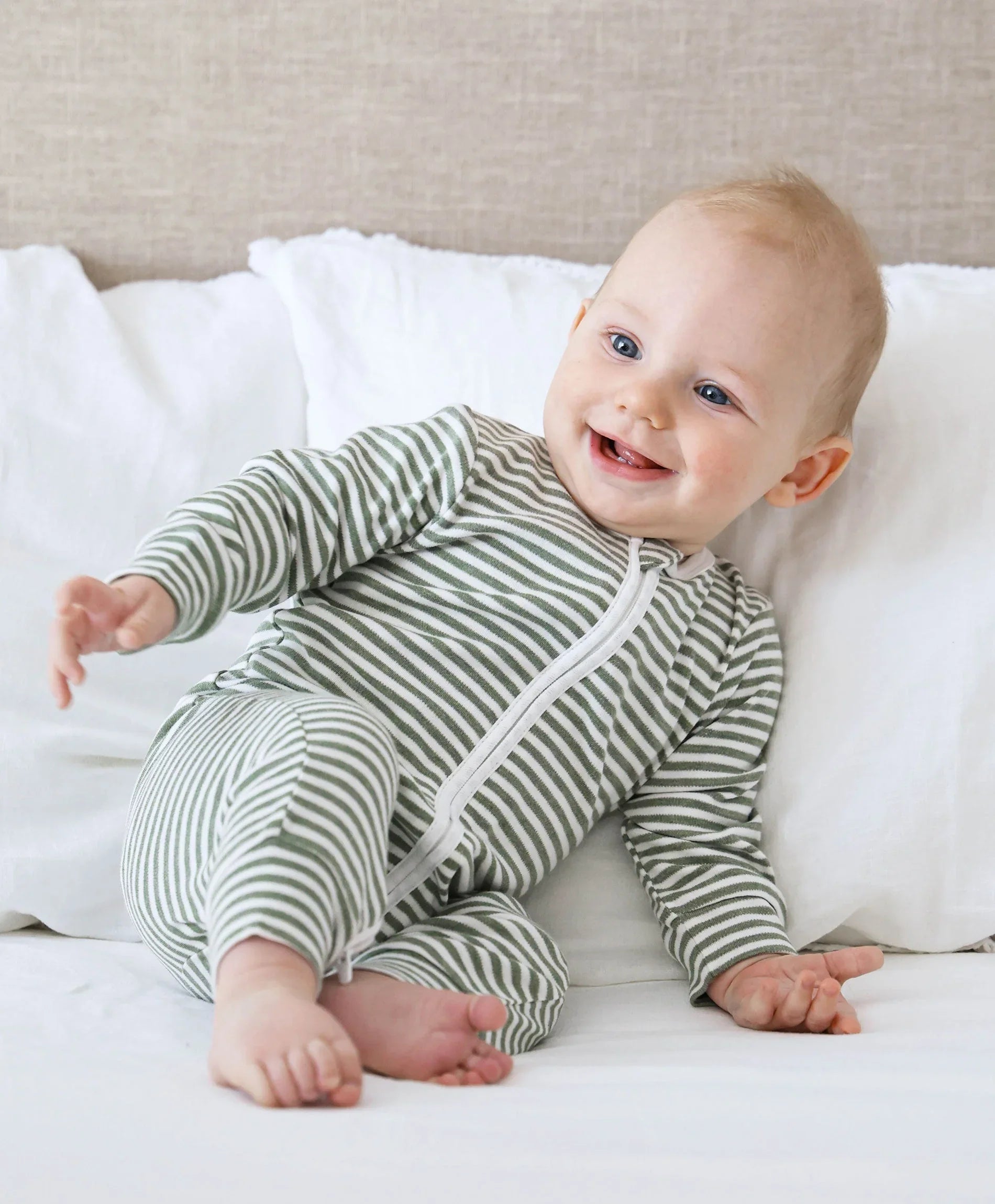 Organic Cotton Growsuit - Forest Green Stripes