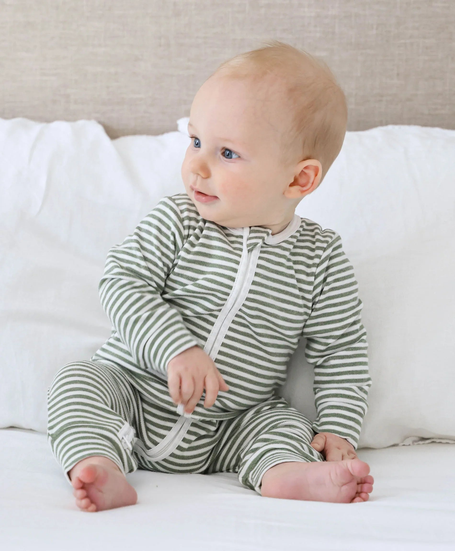 Organic Cotton Growsuit - Forest Green Stripes