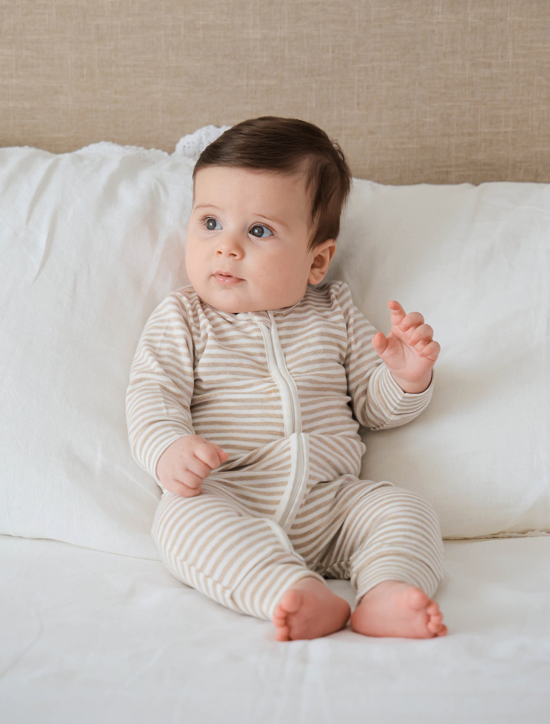 Organic Cotton Zip Growsuit - Oat Stripes