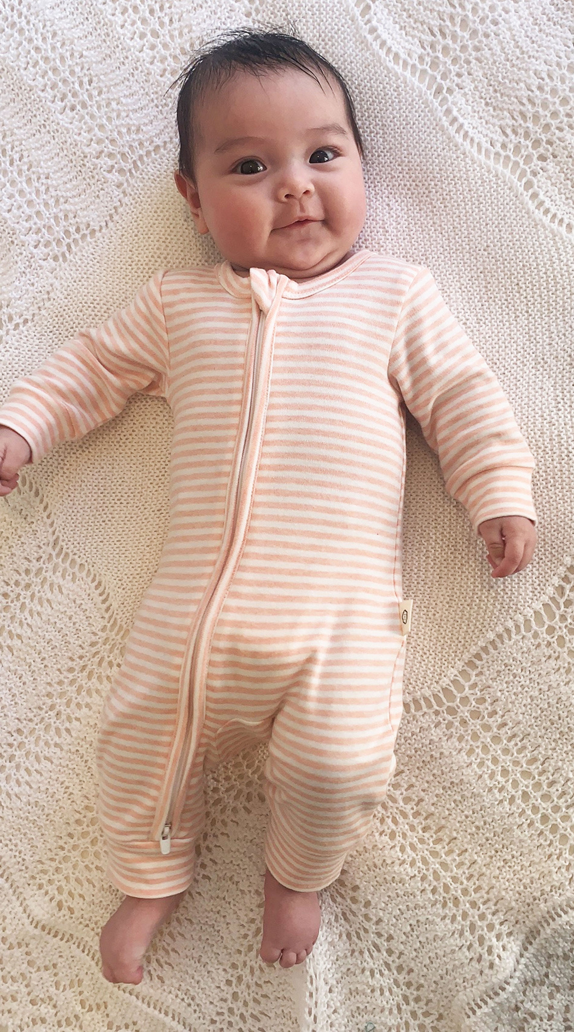 Comfy Baby Zip Growsuit - Heather Pink stripes