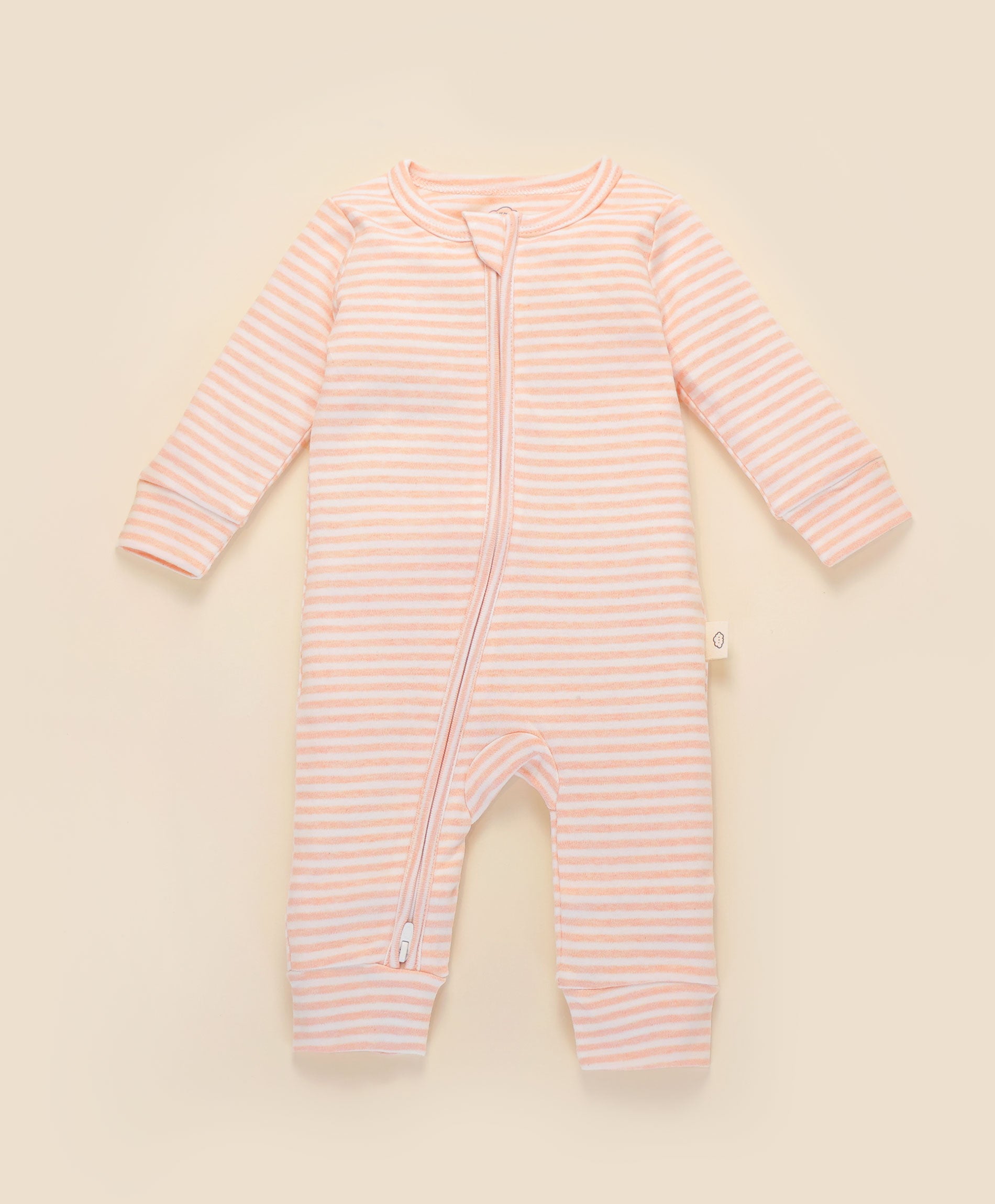 Comfy Zip Growsuit - Heather Pink stripes