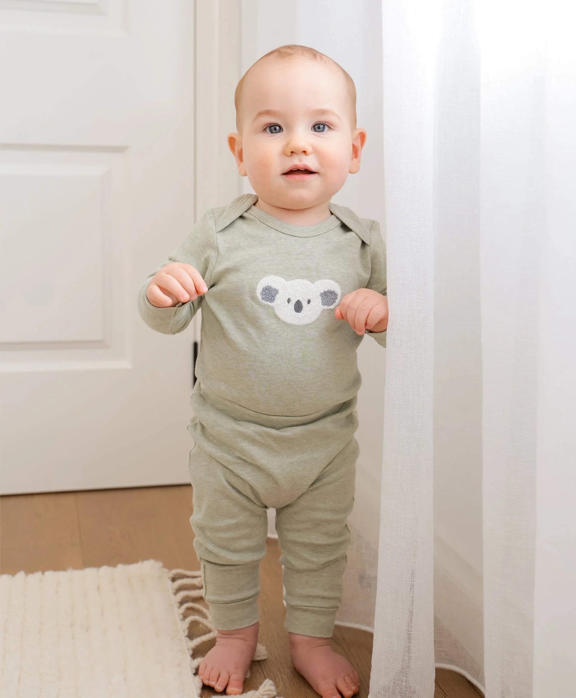 Organic Cotton Long Sleeve Bodysuit - Chenille Koala Bear