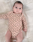 Long sleeve baby bodysuit - Leaf on pink