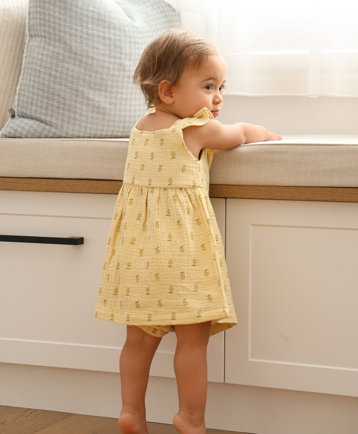 Organic Cotton Muslin Buttoned Dress - Lemons