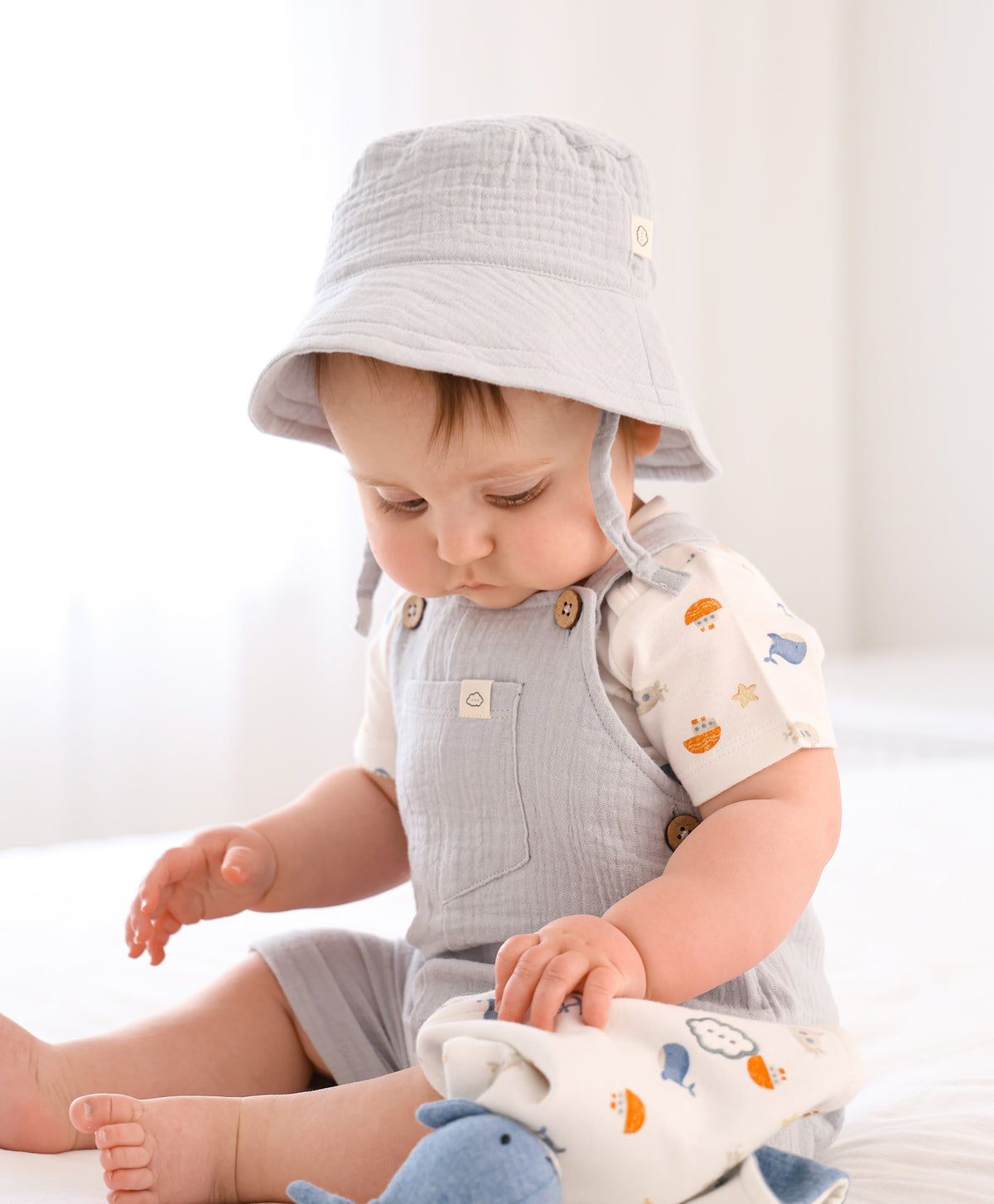 Organic Cotton Muslin Bucket Sun Hat - Ice Blue