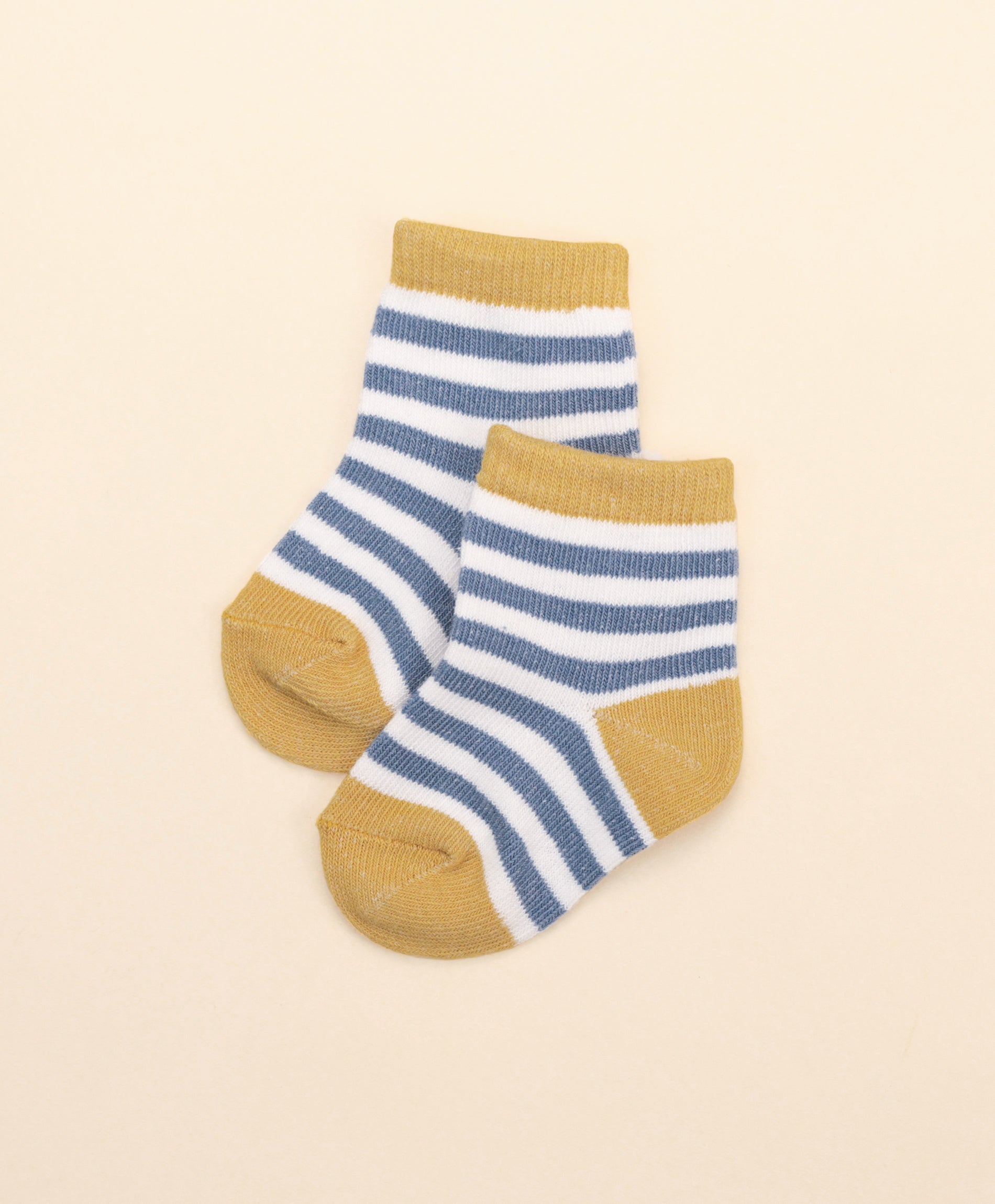 Baby Socks - Mustard &amp; blue stripes