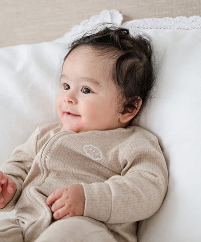 Comfy Baby Zip Growsuit - Heather Oat Lummi in Colour Babywear