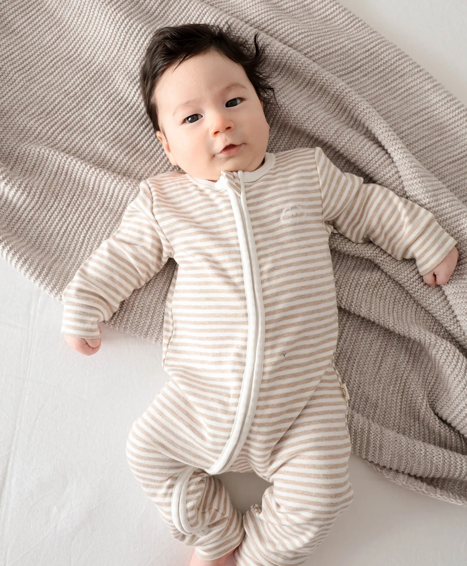Comfy Baby Zip Growsuit - Oat stripes Lummi in Colour Babywear