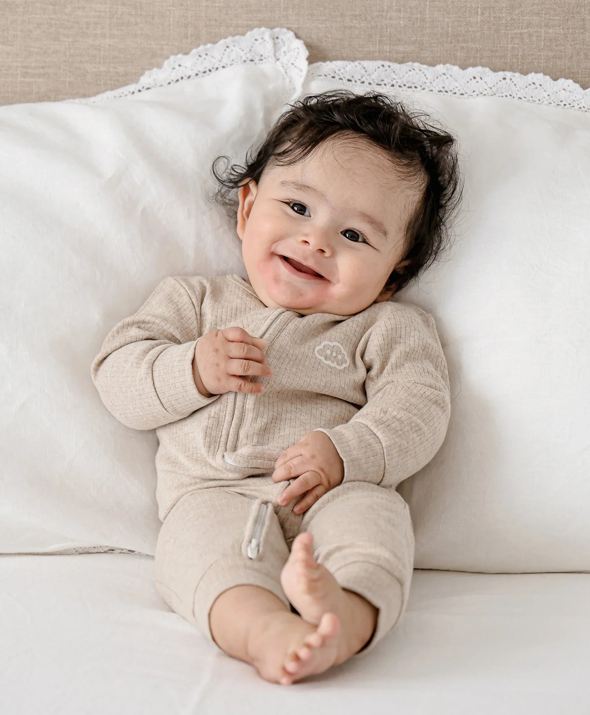 Comfy Baby Zip Growsuit - Heather Oat Lummi in Colour Babywear