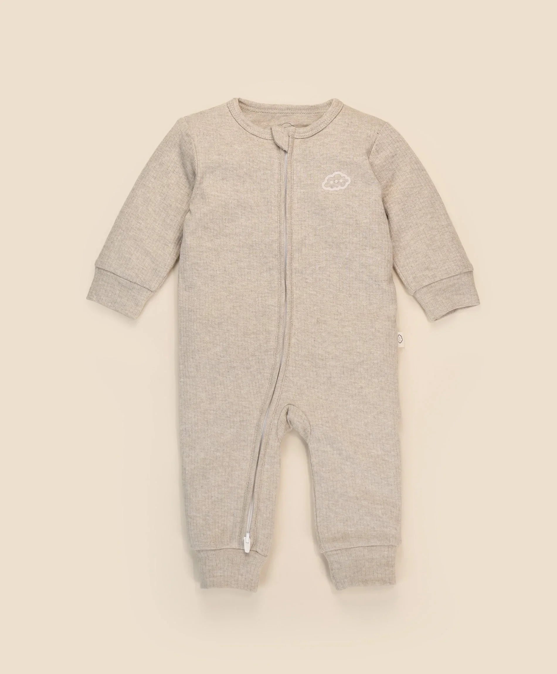 Comfy Baby Zip Growsuit - Heather Oat Lummi in Colour Babywear