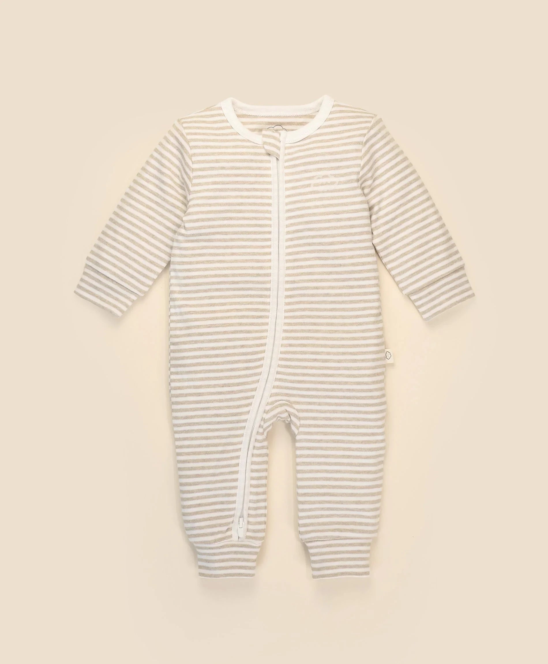Comfy Baby Zip Growsuit - Oat stripes Lummi in Colour Babywear