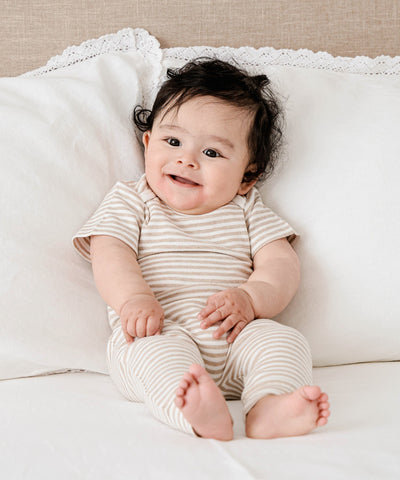 Comfy baby short sleeve bodysuit - Oat stripes Lummi in Colour Babywear