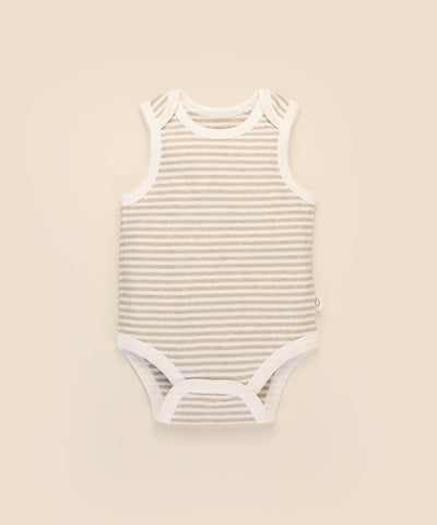 Comfy baby singlet bodysuit - Oat stripes Lummi in Colour Babywear