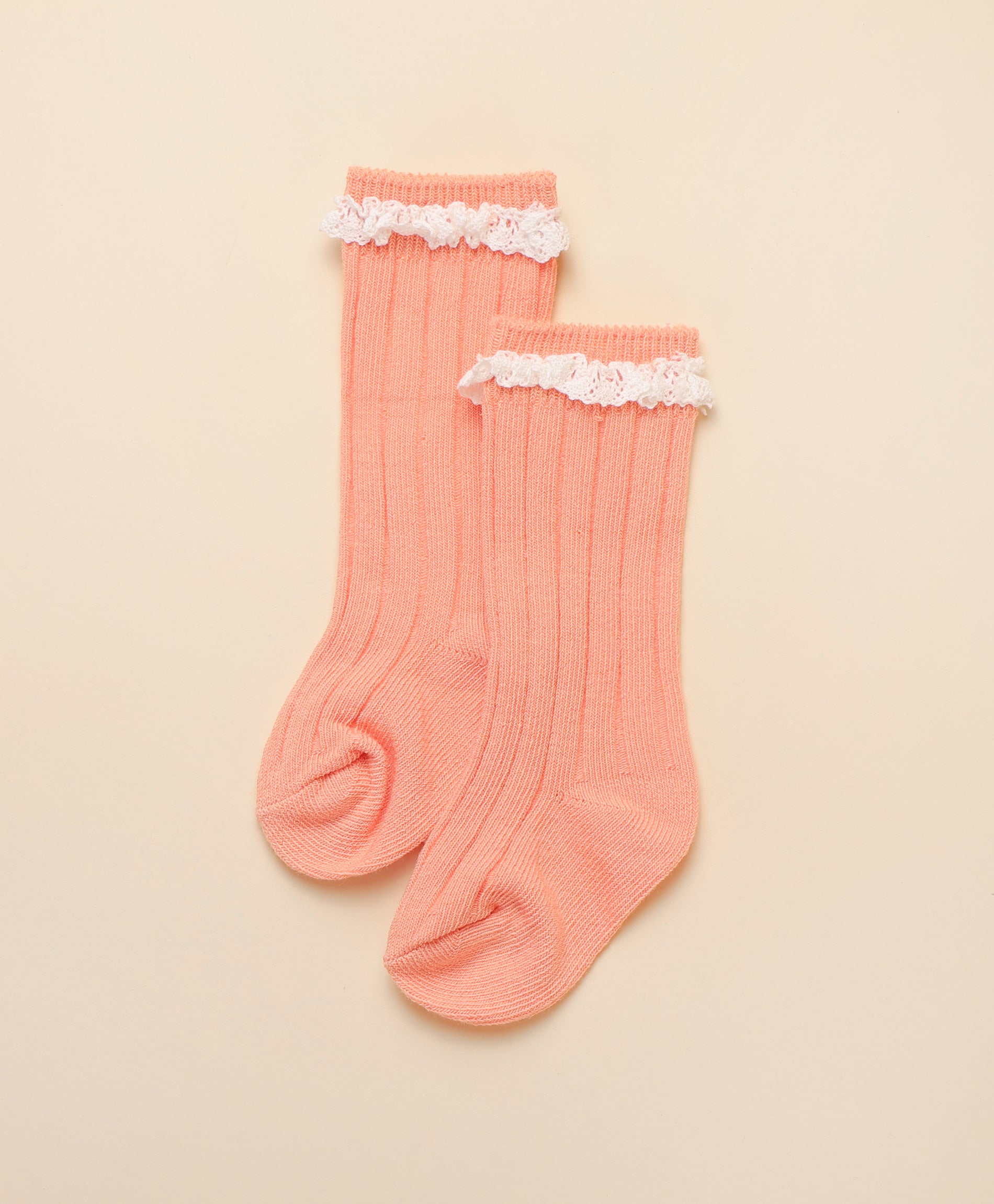 Knee high socks - Pink &amp; white ruffle