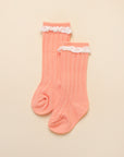 Knee high socks - Pink & white ruffle