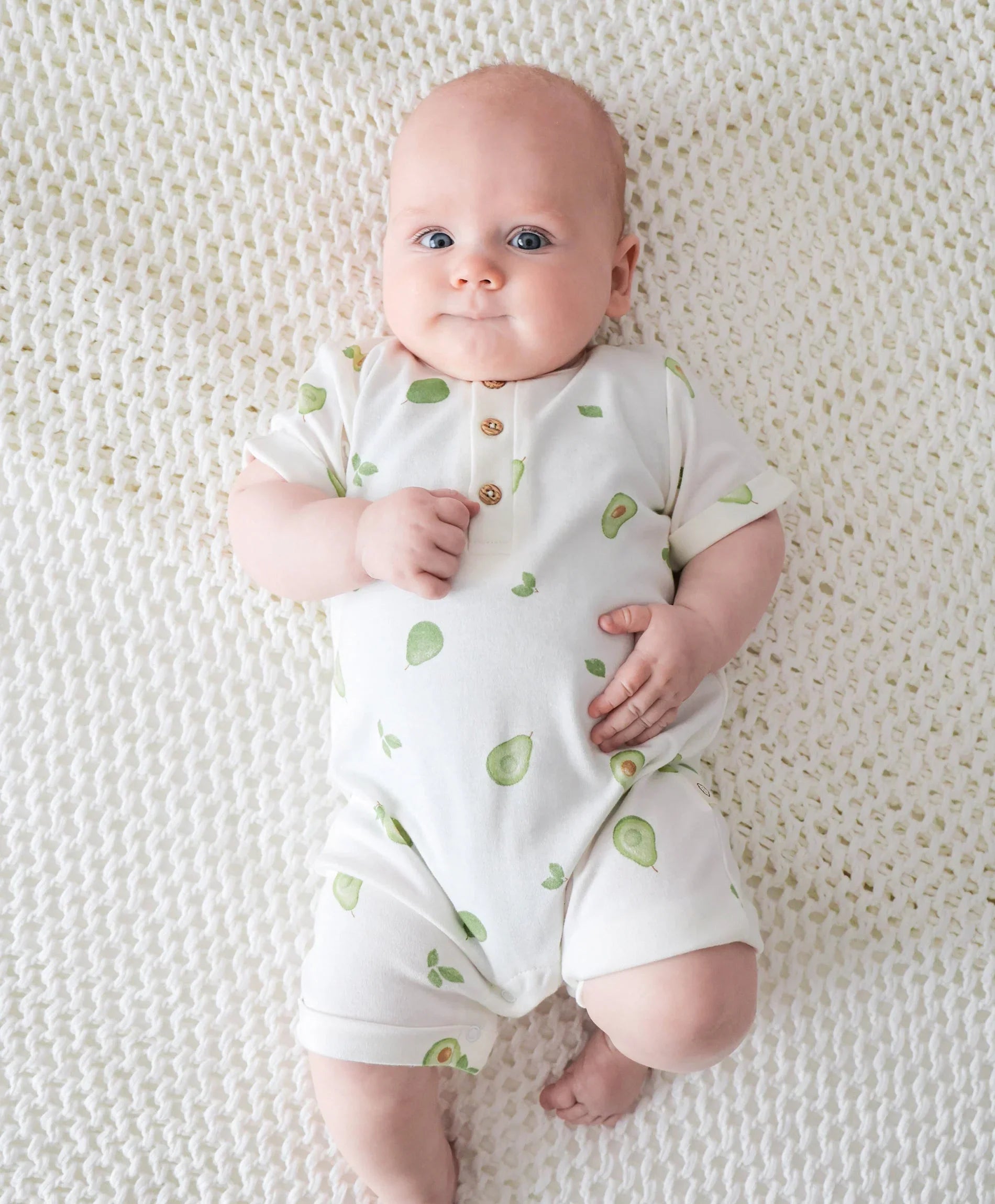 Comfy baby zip romper - Avocados Lummi in Colour Babywear