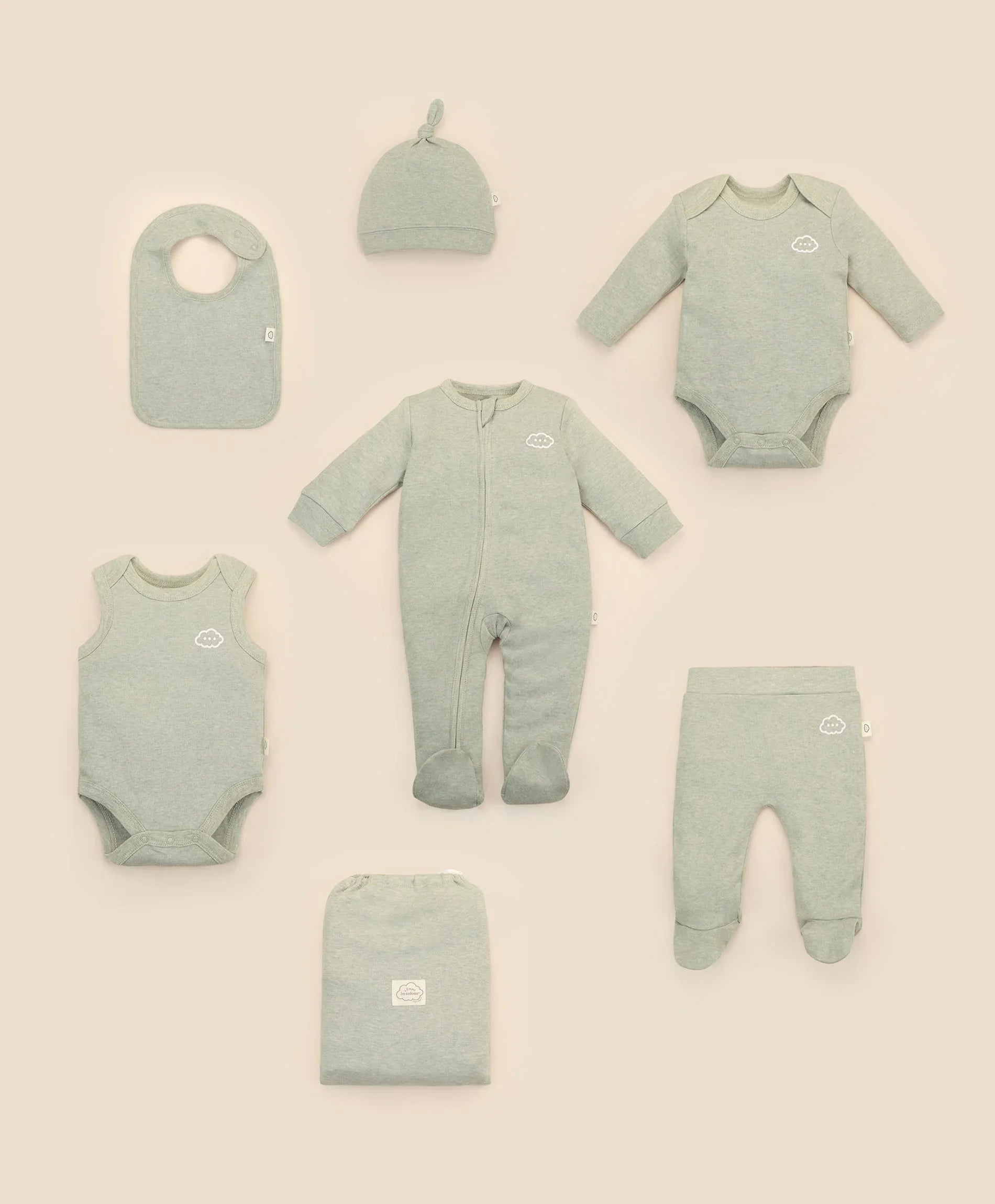 6PC Essentials Set - Heather Sage Green Lummi in Colour Babywear