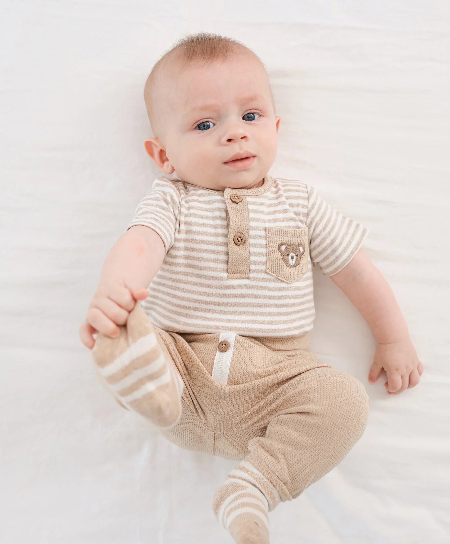 Organic Cotton Short Sleeve Bodysuit - Bear &amp; Oat Stripes