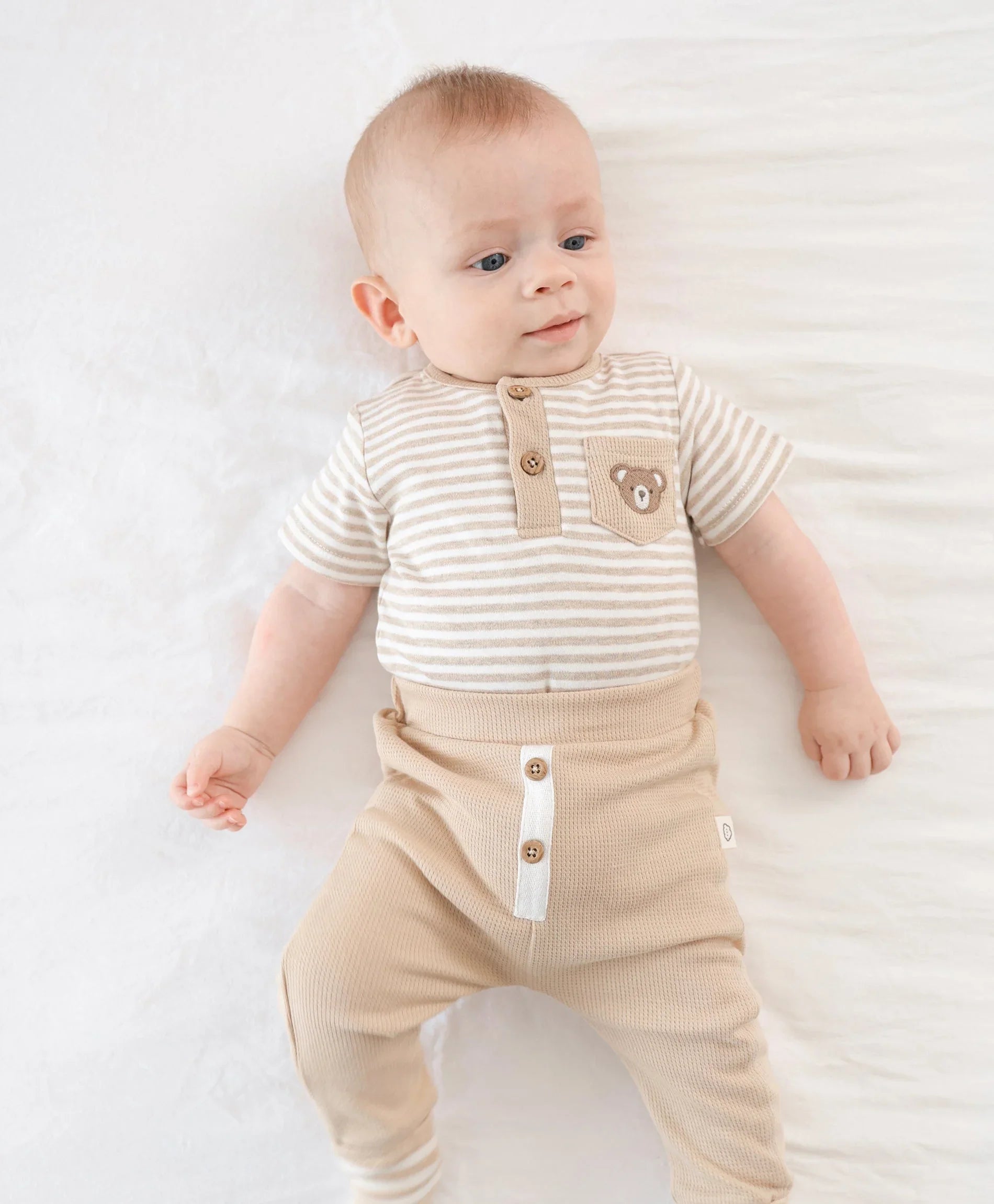Organic Cotton Short Sleeve Bodysuit - Bear &amp; Oat Stripes