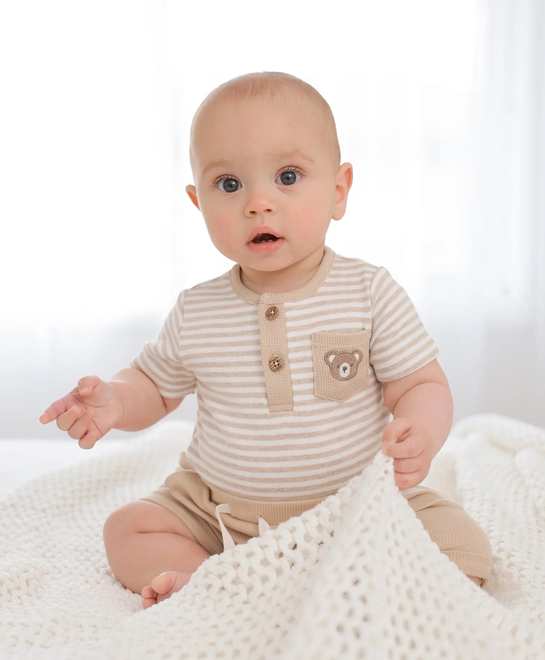 Organic Cotton Short Sleeve Bodysuit - Bear &amp; Oat Stripes