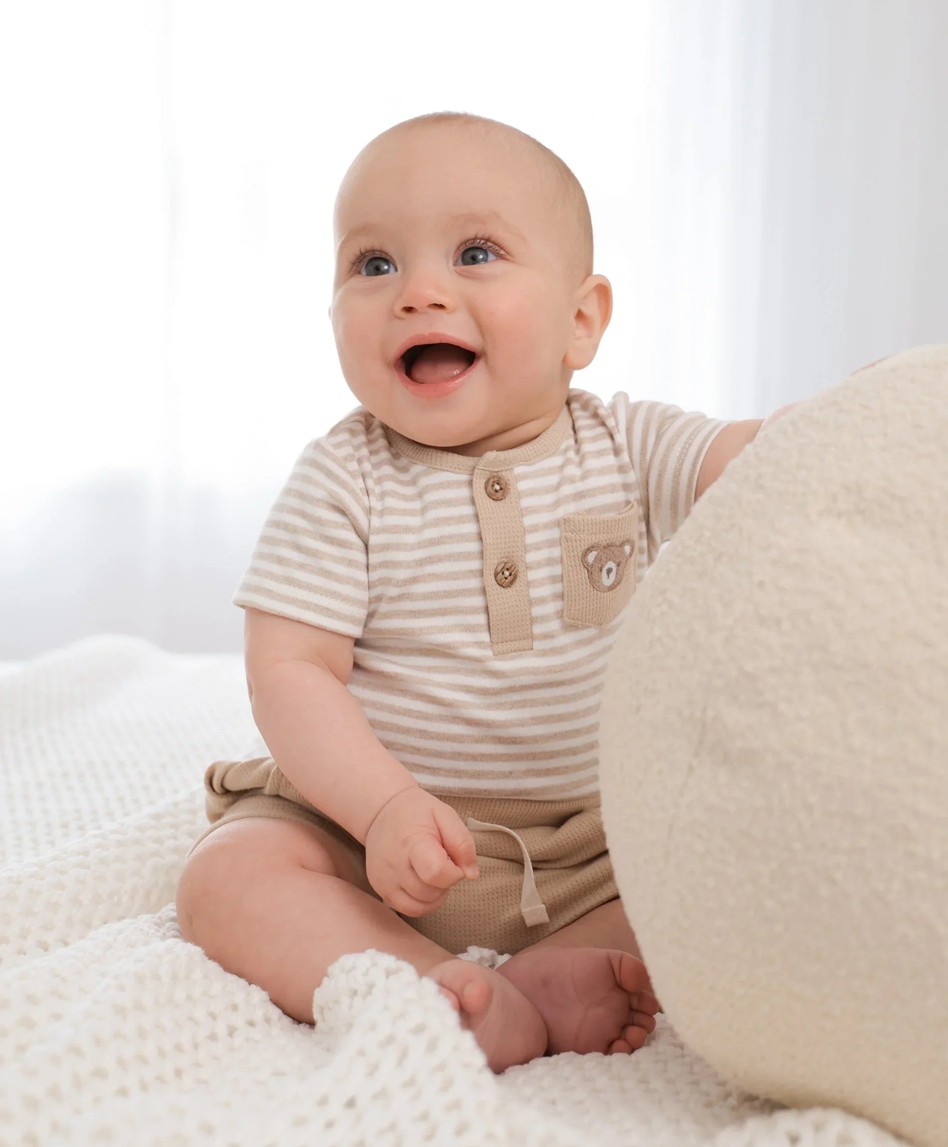 Organic Cotton Short Sleeve Bodysuit - Bear &amp; Oat Stripes