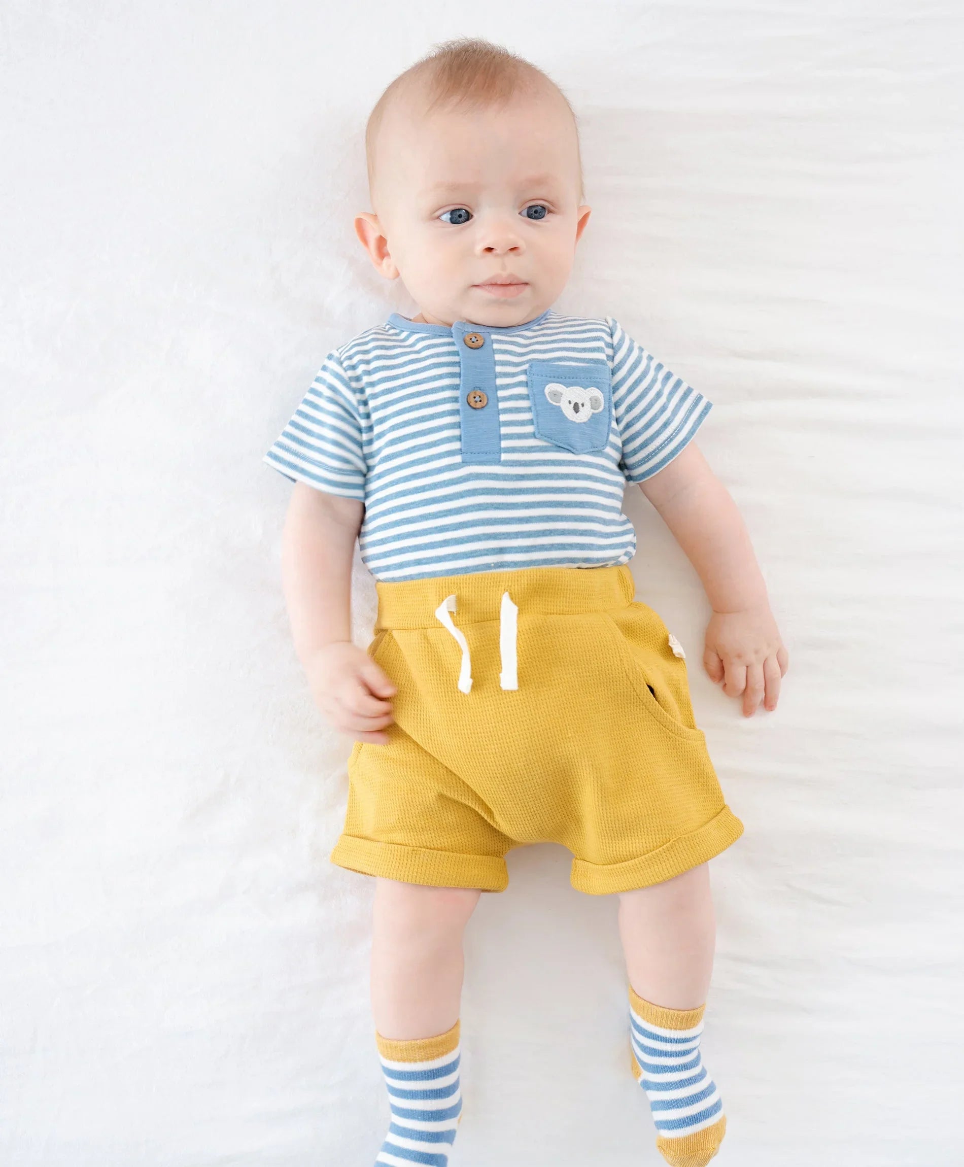 Organic Cotton Short Sleeve Bodysuit - Koala &amp; Blue Stripes