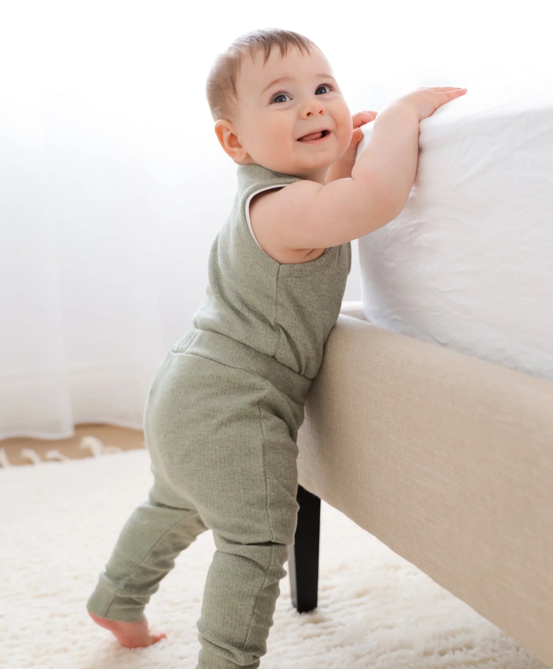 Organic Cotton Singlet Bodysuit - Heather Forest Green